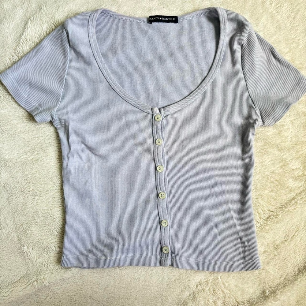 Brandy Melville sky blue ribbed button up crop top